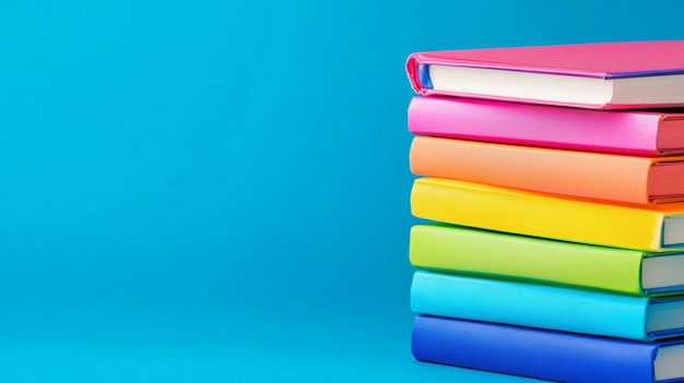 Photo colorful stack of books with diverse group of students