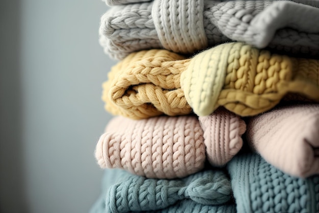 Colorful stack of knitted blankets Generative AI