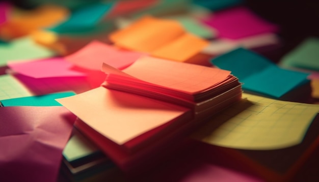 A colorful stack of paper ideas for success generated by AI