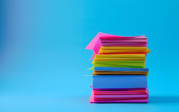 A colorful stack of paper with a blue background