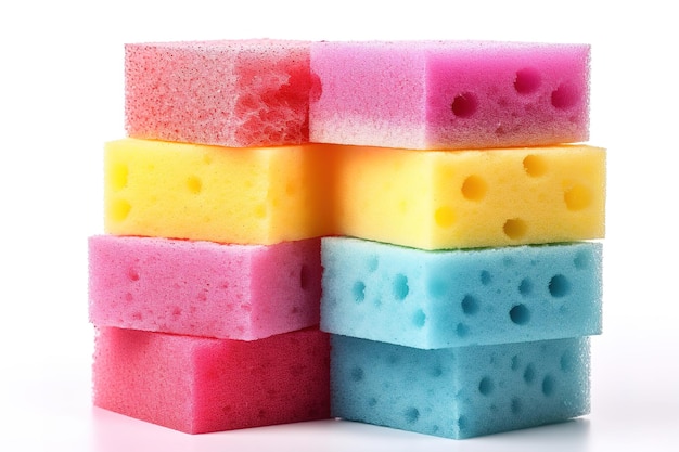 A Colorful Stack of Sponges Ready for Cleaning on a White or Clear Surface PNG Transparent Background