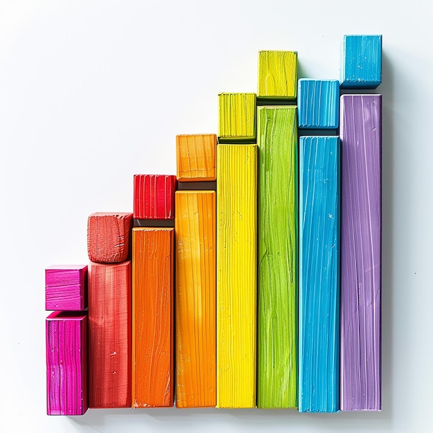 Photo a colorful stack of wooden blocks with a graph on it