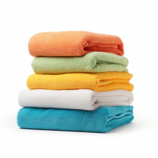 Colorful Stacked Towels On White Background Vibrant Still Life