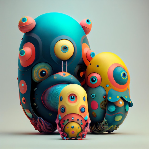 Colorful Stacking Cute Ovoid Monster Illustration