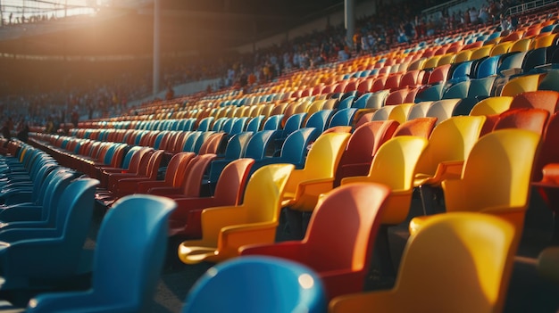 Photo colorful stadium seats under the evening sun