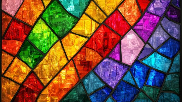 Photo a colorful stained glass window with a rainbow pattern symbolizing diversity faith beauty l