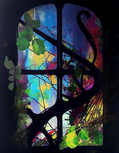 A colorful stained glass window with the word love on it.