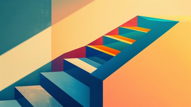 Colorful Staircase Leading Upwards in Modern Architecture A modern staircase with vibrant col