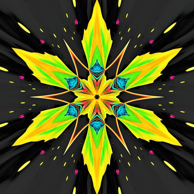 A colorful star design with a black background.