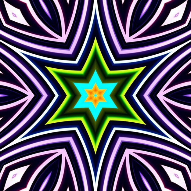 A colorful star with a blue star on the center.