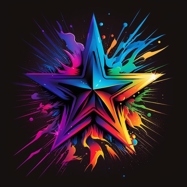 A colorful star with the word " rainbow " on it