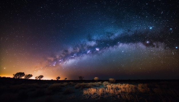 Colorful starry sky in a clear field