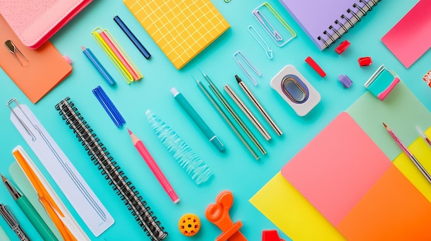 Colorful Stationery Flat Lay A Burst of Creativity on Your Desk