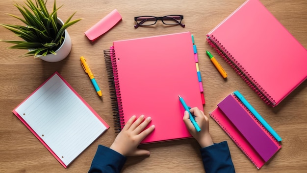 Colorful stationery laid out for creative planning and collaboration