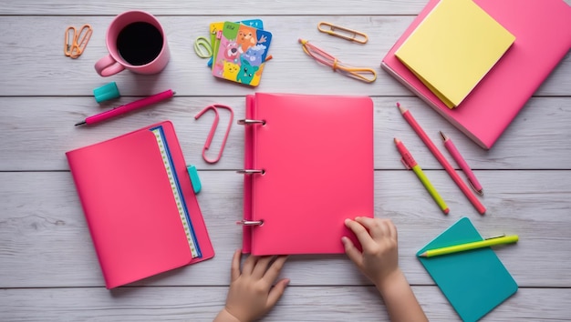 Photo colorful stationery laid out for creative planning and collaboration