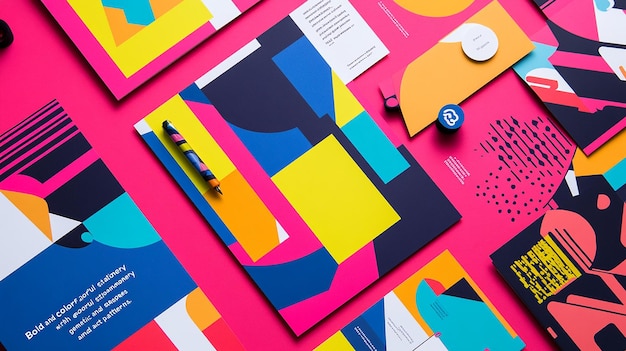 Photo colorful stationery mockup with abstract patterns