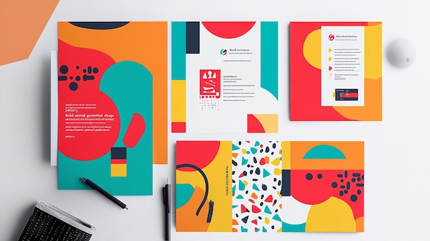 Photo colorful stationery mockup with abstract patterns