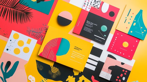 Photo colorful stationery mockup with abstract patterns