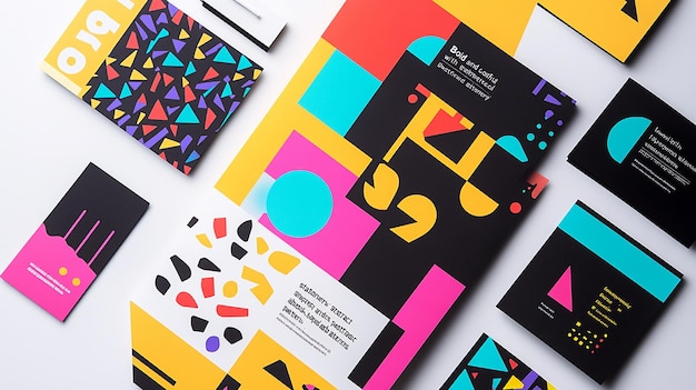 Photo colorful stationery mockup with abstract patterns