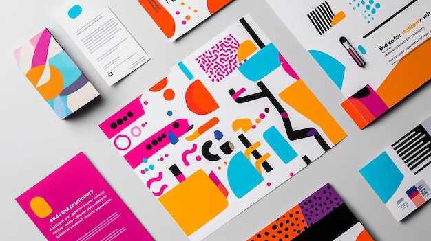 Photo colorful stationery mockup with abstract patterns