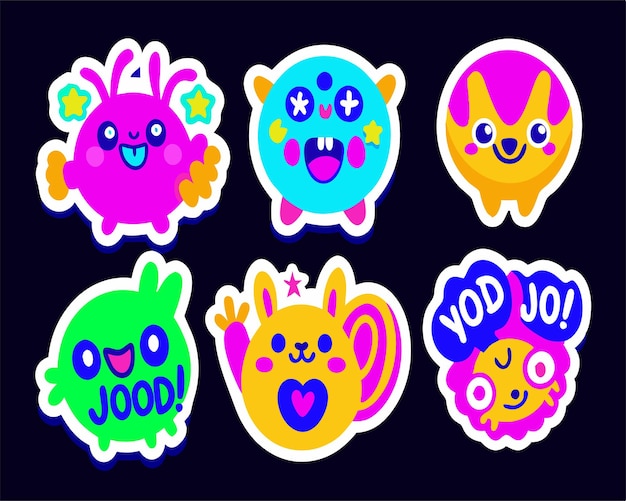 a colorful sticker Cartoon good job sticker set