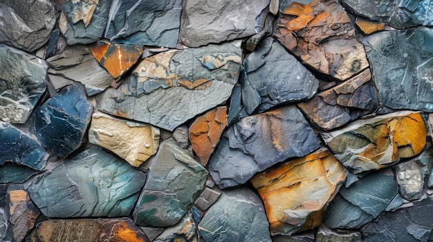 Colorful stones of different sizes are arranged in a chaotic manner