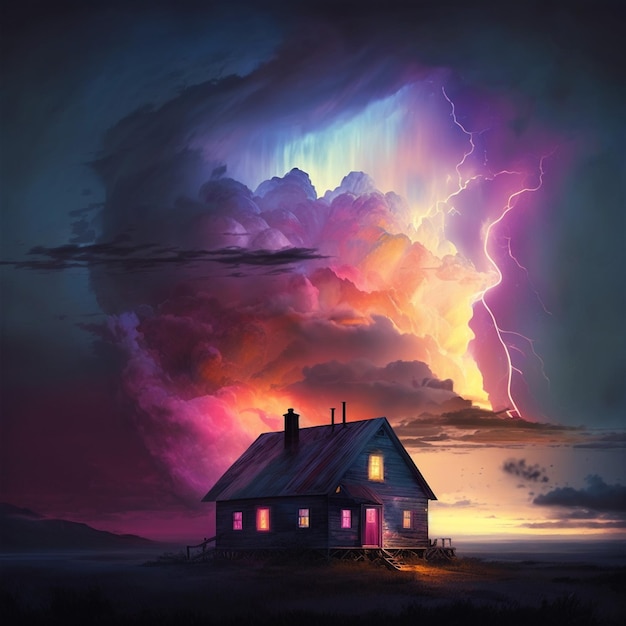 Colorful storm clouds hang over the house