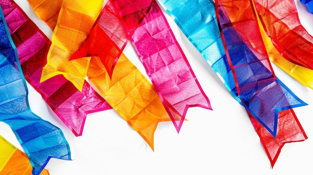 Photo colorful streamers are lined up on a white background