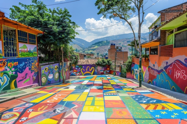 Colorful Street Art in a Colombian Neighborhood on a Sunny Day