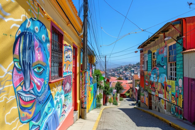 Colorful Street Art on a Hillside in Valparaiso Chile