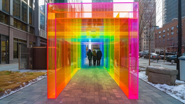 Colorful Street Art Installation with Visitors