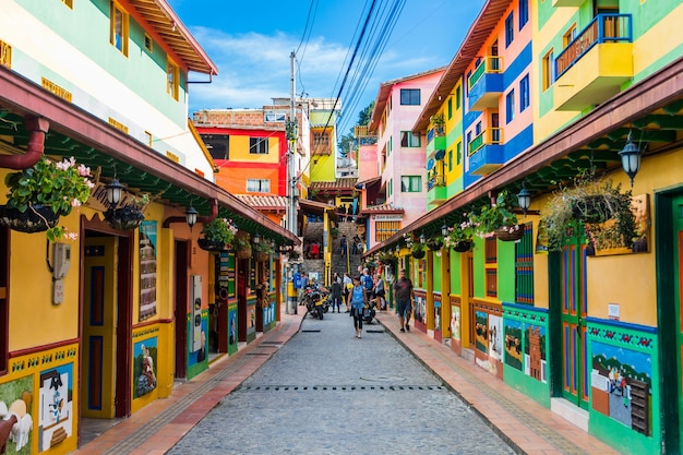 colorful street in guatape colombia