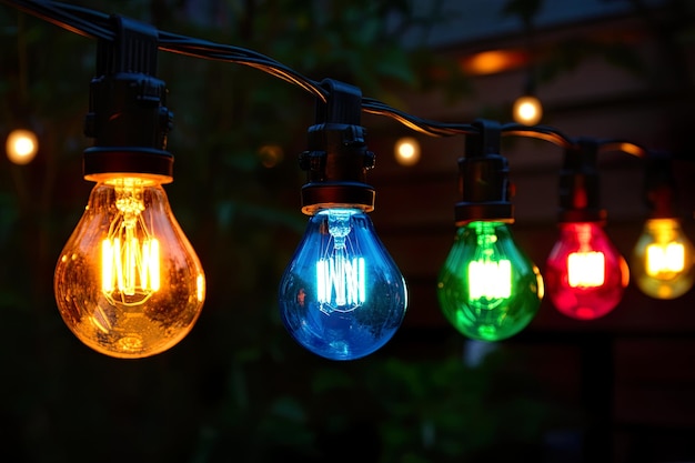 Photo colorful string lights illuminating a cozy outdoor space