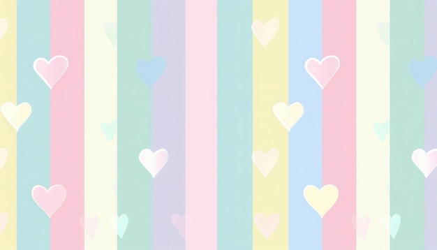 Photo colorful striped background with heart patterns in soft pastel shades