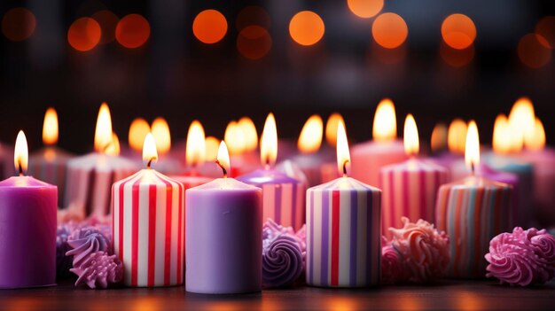 Colorful Striped Birthday Candles On Lilac Background HD Illustrations