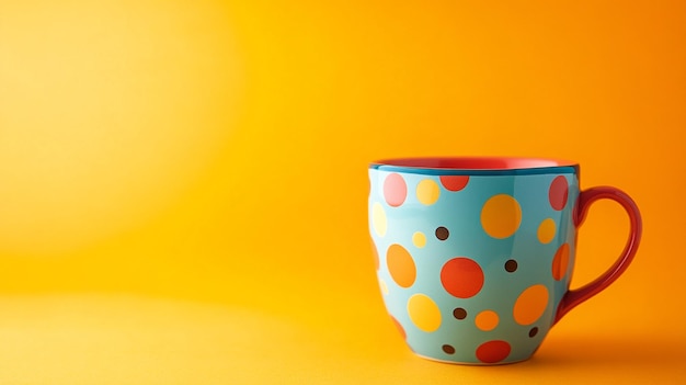 Photo colorful striped mug on a yellow background