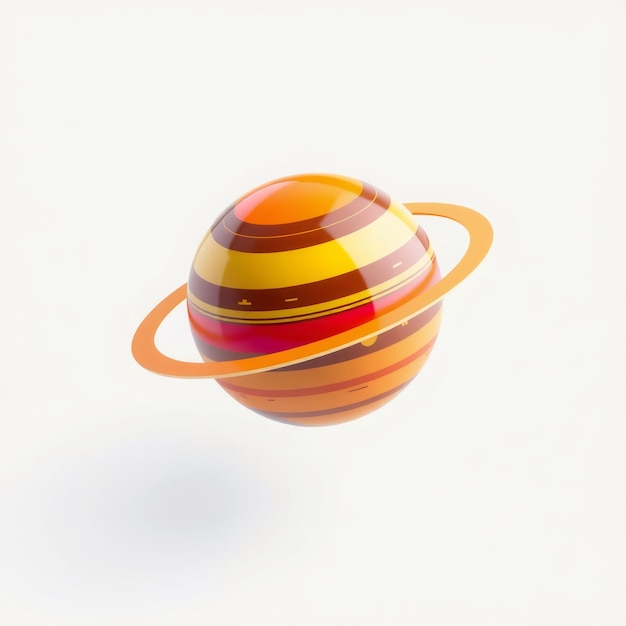 Photo a colorful striped sphere with a ring against a white background