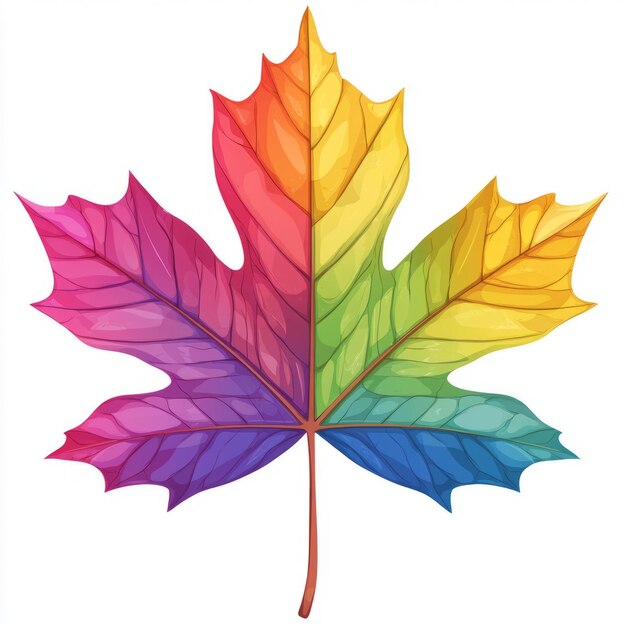 Photo a colorful stylized leaf showcasing a gradient of rainbow colors