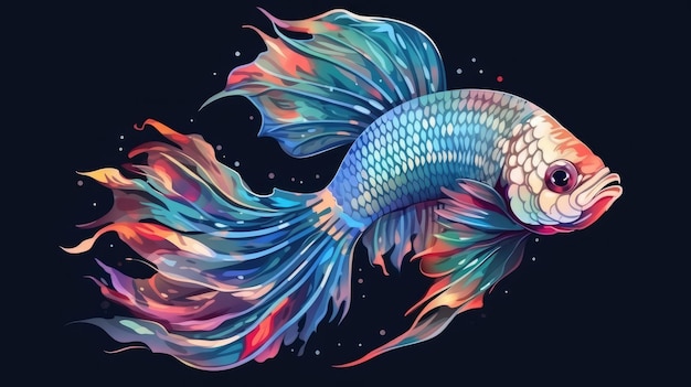 Colorful Stylized Siamese Fighting Fish on Transparent Background