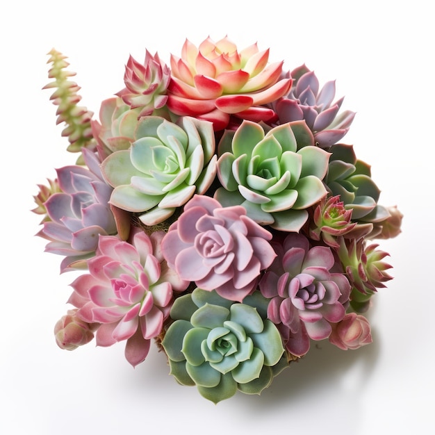 Colorful Succulent Bouquet On Off White Background