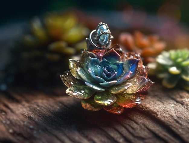 Photo a colorful succulent earring with a diamond on it.