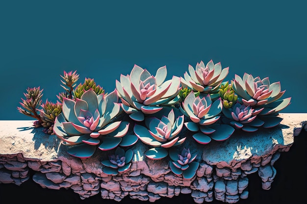 Colorful succulents on rocks Generative AI