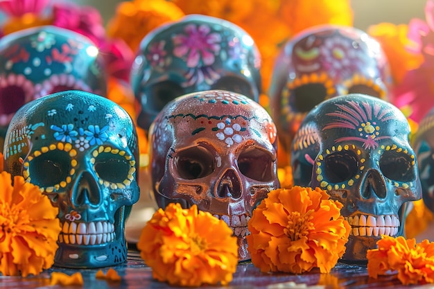 Photo colorful sugar skulls for dia de los muertos celebration