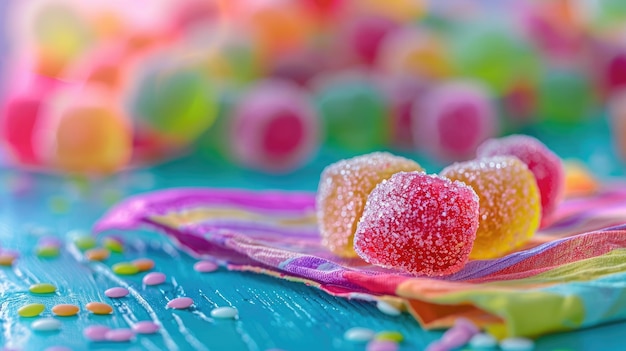 Photo colorful sugarcoated candies on vibrant cloth