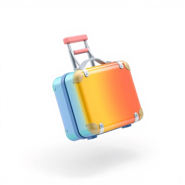 Photo colorful suitcase with retractable handle on white background