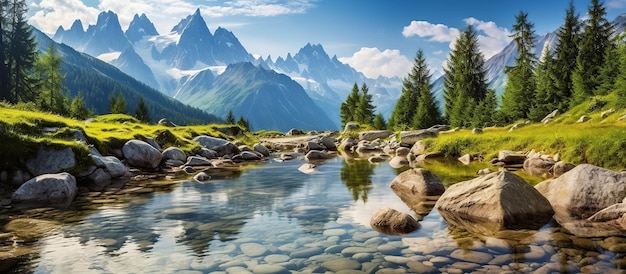 Colorful summer panorama lake and mountain