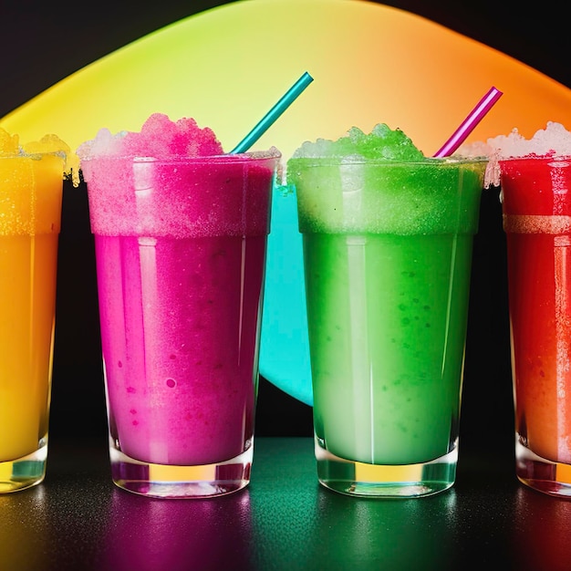 Colorful summer slushies on black background