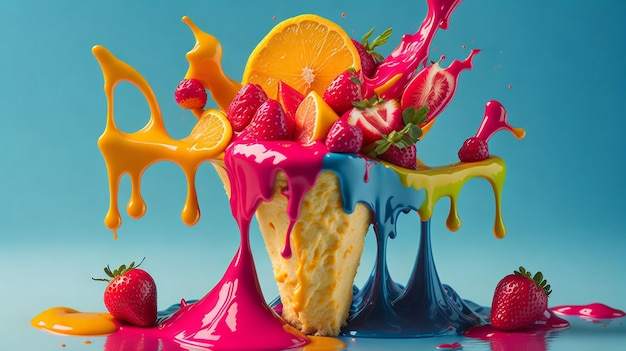 A colorful summer treat in melting ai generative