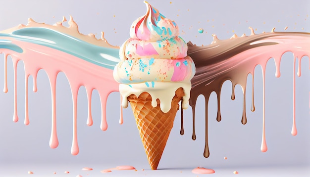 Photo a colorful summer treat in melting ice cream generative ai