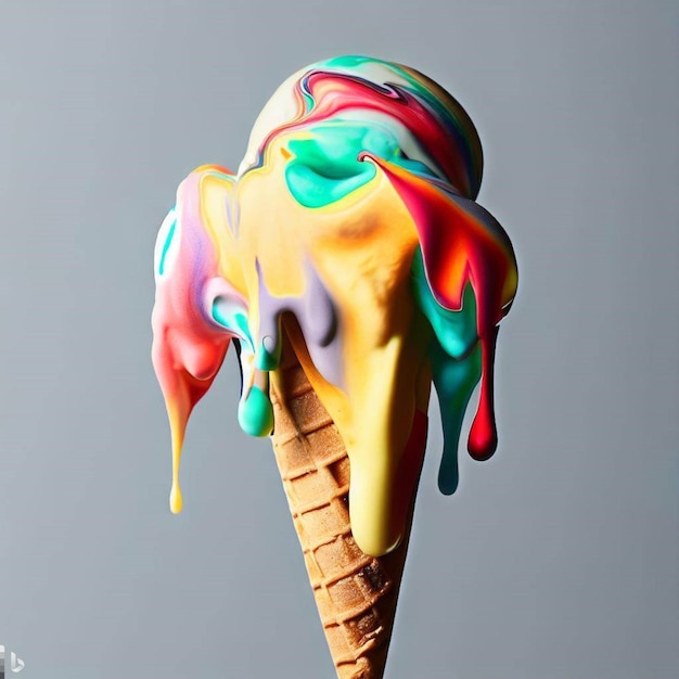 A colorful summer treat in melting ice cream